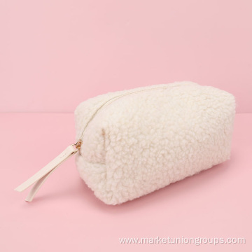 Wholesale Sherpa Girl Rose Gold Cosmetic Toiletry Bag Makeup Brushes Bag